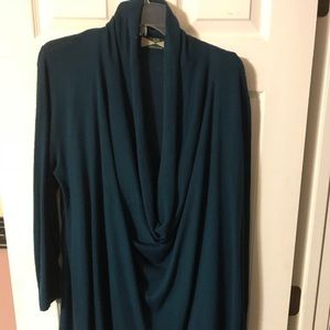 Teal Cowl Neck Long-Sleeve Sweater Tunic